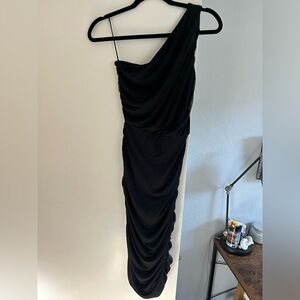 One shoulder black mesh dress